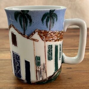 Vintage - Ester Robacov Embu Handpainted Ceramic Coffee Mug - 1985